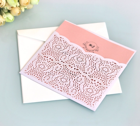 Eleganti Biglietti d'Invito per Matrimonio a Taglio Laser Carta Perlata Intagliata Pizzo Floreale per Celebrazione Matrimoniale