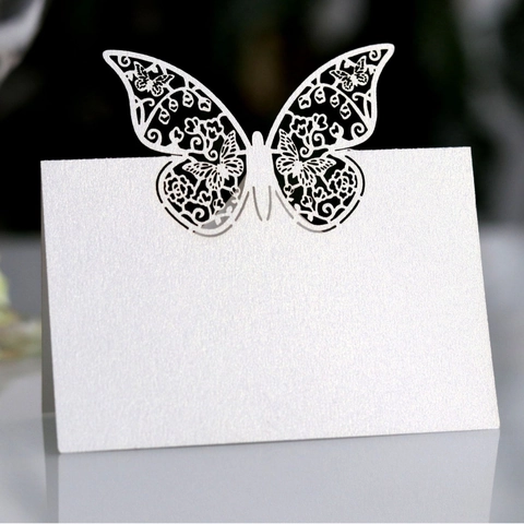 Laser Cut Butterfly Heart Place Cards Pearlescent Paper Wedding Party Banquet Seat Name Cards Table Decoration