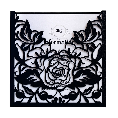 Carte d'Invitation Mariage Européenne Découpe Laser Rose Papier Perlé Floral Creux pour Cérémonie de Mariage Romantique