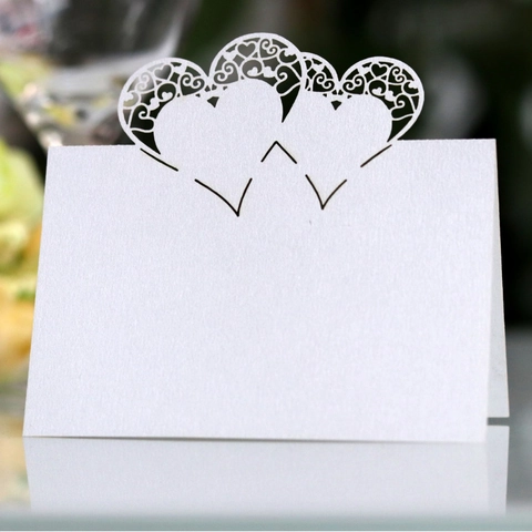 Heart Shaped Laser Cut Place Cards For Wedding Banquet Table Decoration Pearlescent Paper Hollow Name Cards Party Supply