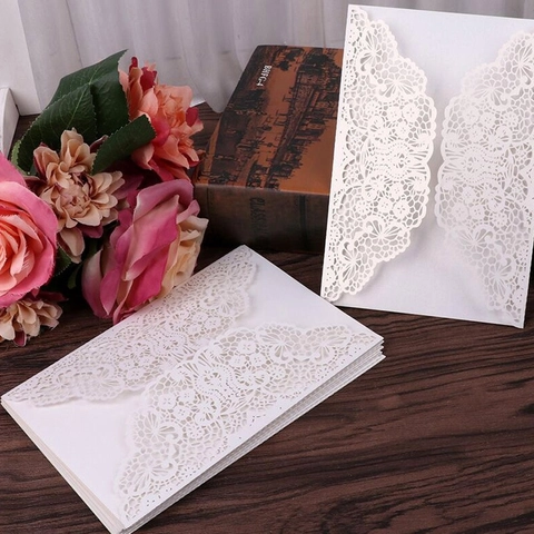 Copertine per Inviti di Nozze Taglio Laser Intagliato Rosa Fiore Pizzo Buste per Carte d'Invito per Festa di Fidanzamento Forniture per Eventi