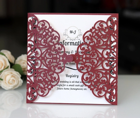 Inviti di Nozze Tagliati al Laser Con Fiocco in Raso Cartoncino Perlato Inviti Traforati per Fidanzamento Matrimonio Festa