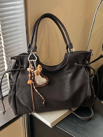 Große Kapazität PU Leder Damen Tote Bag Koreanische Minimalistische Pendler Schulter Crossbody Tasche Mit Herz Leopard Anhänger