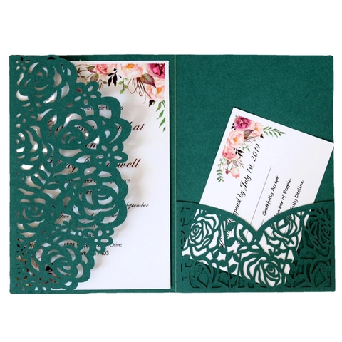 Invitations de Mariage Fleurs de Rose Découpe Laser Cartes d'Invitation de Fiançailles Avec Enveloppes Et RSVP