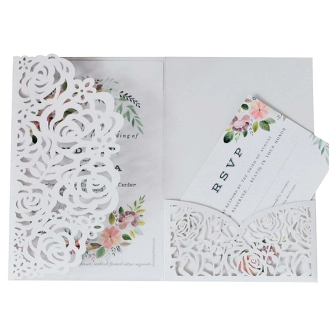 Invitations de Mariage Fleurs de Rose Découpe Laser Cartes d'Invitation de Fiançailles Avec Enveloppes Et RSVP