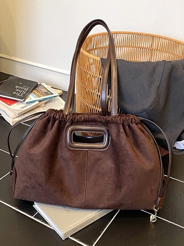 Borsa a Spalla in PU ad Alta Capacità per Donna Texture in Finta Pelle Scamosciata Borsa Tote Retro Commuter Pendente a Cuore