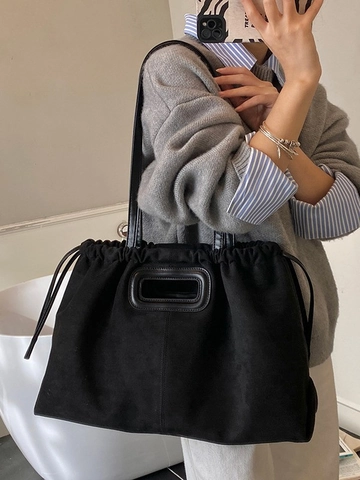 Borsa a Spalla in PU ad Alta Capacità per Donna Texture in Finta Pelle Scamosciata Borsa Tote Retro Commuter Pendente a Cuore