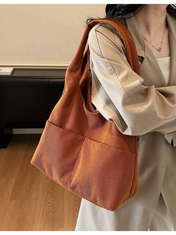 Bolso Tote de Pana para Mujer Gran Capacidad Bolso de Hombro Retro Color Sólido Bolso Hobo Bolso de Mano Informal para Compras