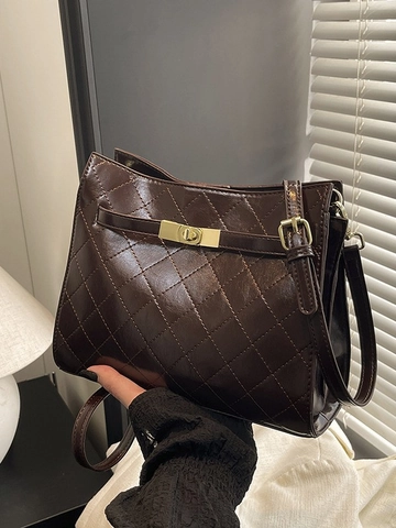 Vintage Gesteppte PU Leder Umhängetasche Für Damen Glänzende Diamant Muster Schultertasche Retro Kleine Quadratische Handtasche