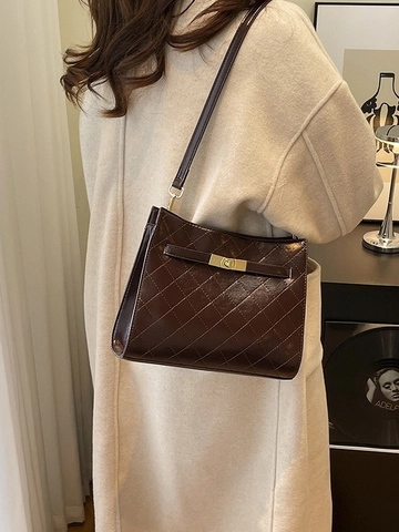Vintage Gesteppte PU Leder Umhängetasche Für Damen Glänzende Diamant Muster Schultertasche Retro Kleine Quadratische Handtasche