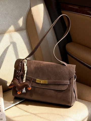 Damen Vintage PU Leder Tote Bag Große Kapazität Pendler Umhängetasche Retro Matt Finish Handtasche Mit Dackel Anhänger