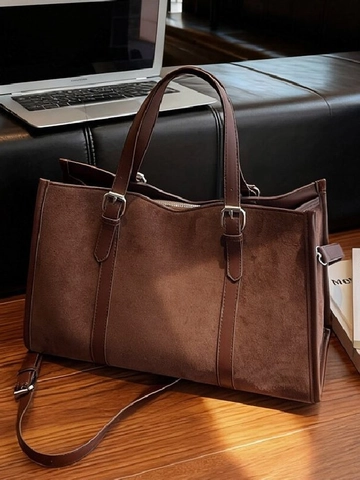 Retro Suède Textuur Grote Capaciteit Tote Tas Voor Vrouwen Vintage PU Leer Spleten Schoudertas Crossbody Handtas Woon-werkverkeer