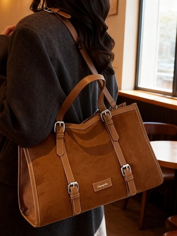 Retro Suède Textuur Grote Capaciteit Tote Tas Voor Vrouwen Vintage PU Leer Spleten Schoudertas Crossbody Handtas Woon-werkverkeer