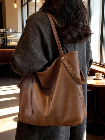 Bolso Tote de Cuero PU de Gran Capacidad para Mujer Bolso de Hombro Commuter Minimalista de Alta Gama Uso Diario