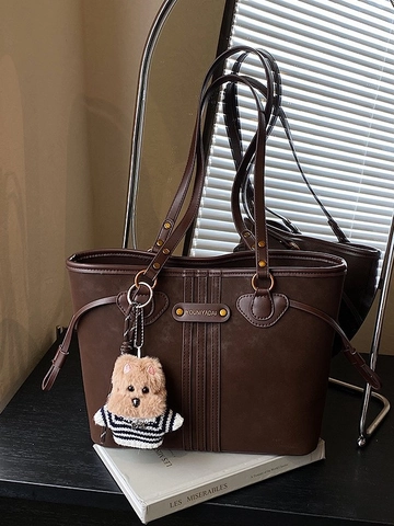 Sac Fourre-tout de Grande Capacité pour Femmes Sac à Épaule en Cuir PU Vintage Main Simple Mode Sac de Shopping pour Dames