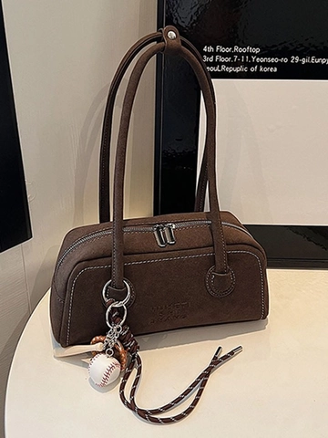 Borsa a Spalla Smerigliata Vintage in Pelle PU Per Donna Grande Capacità Casual Pendolare Borsa a Cuscino Con Ciondolo Baseball