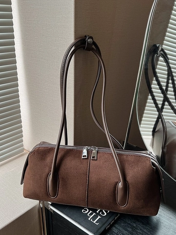 Bolso de Axila para Mujer Simple PU Esmerilado Retro Conmutar Color Sólido Forma Almohada Cremallera Textura Bolso Diario