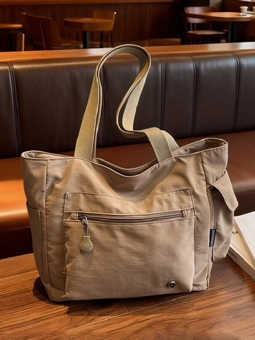 Bolso Tote de Nylon de Gran Capacidad para Mujer Bolso de Hombro Impermeable de Color Sólido Casual Escuela Multibolsillos