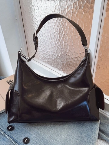 Bolso de Hombro Hobo de Cuero PU Brillante de Gran Capacidad para Mujer Bolso de Mano Minimalista Vintage para Diario Con Bolsillos Laterales Bolso Bandolera
