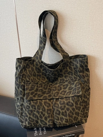 Moda Borsa Tote in Tela Mimetica Leopardata Borsa a Tracolla Multitasca di Grande Capacità per Uomo Donna Borsa da Shopping Casual