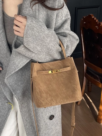 Bolso de Cubo de Cuero PU Mate Vintage para Mujer Bolso de Mano de Color Sólido a la Moda Con Cierre de Metal y Correa de Hombro Ajustable