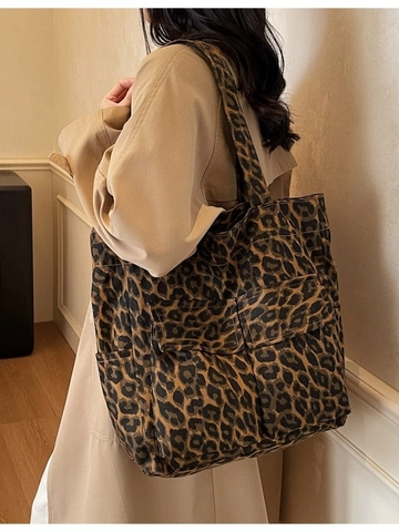 Moda Borsa Tote in Tela Mimetica Leopardata Borsa a Tracolla Multitasca di Grande Capacità per Uomo Donna Borsa da Shopping Casual