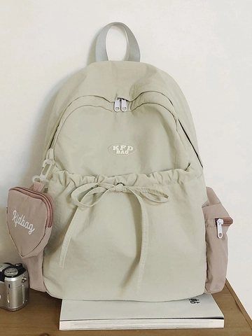 Mochila de Nailon para Mujer Estilo Coreano Gran Capacidad Mochila Escolar Con Colgante Corazón Lazo Repelente al Agua