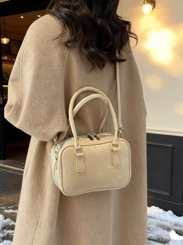 Sac Boston Vintage en Cuir PU pour Femmes Sac à Main Texture Suède Retro Petit Sac à Bandoulière Mode pour Dames Quotidien