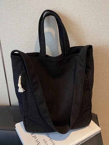 Bolso Tote de Pana Retro para Mujer Gran Capacidad Color Sólido Bolso de Hombro Rayado Moda Escuela Diario Bandolera
