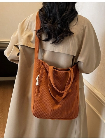 Bolso Tote de Pana Retro para Mujer Gran Capacidad Color Sólido Bolso de Hombro Rayado Moda Escuela Diario Bandolera