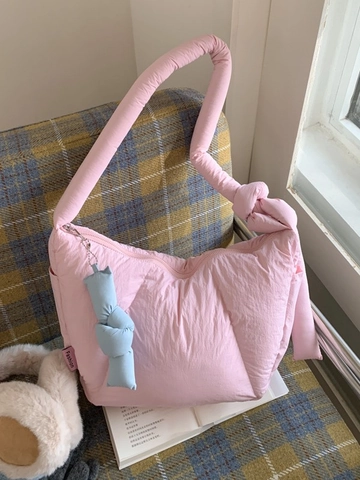 Damen Gesteppt Gepolstert Puffer Schultertasche Große Kapazität Cloud Dumpling Hobo Bag Mit Knoten Strap Mode Lässig Tote