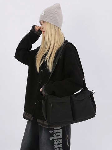 Bolso Mensajero Nailon Gran Capacidad Múltiples Bolsillos Estilo Techwear Impermeable Correa Ajustable Bolso Casual
