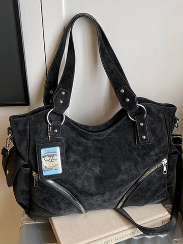 Grote Capaciteit Matte PU Lederen Tote Tas Voor Vrouwen Retro Casual Rits Decoratie Schoudertas Mode Woon-Werkverkeer Handtas