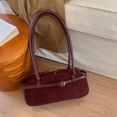 Retro Minimalistisch Mattierte PU Achseltasche Für Damen Raffinierte Rechteckige Umhängetasche Mit Gürtelschnalle Täglich Handtasche