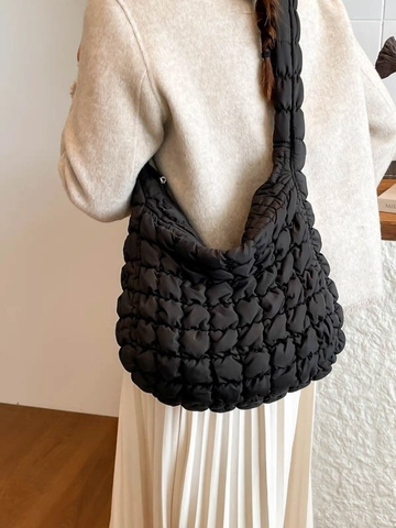 Bolso Tote Acolchado de Gran Capacidad para Mujer Color Sólido Bolso Hobo de Bandolera de Lona Suave Bolso de Hombro de Moda