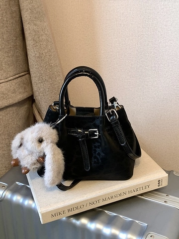 Vintage PU Leder Beuteltasche Leopardenmuster Schulter Umhängetasche Mit Plüsch Kaninchen Anhänger Für Damen Mode Tasche