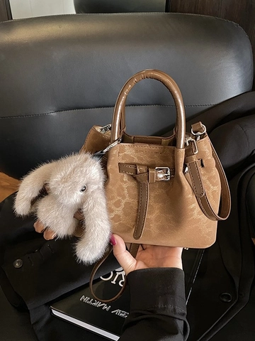 Vintage PU Leder Beuteltasche Leopardenmuster Schulter Umhängetasche Mit Plüsch Kaninchen Anhänger Für Damen Mode Tasche