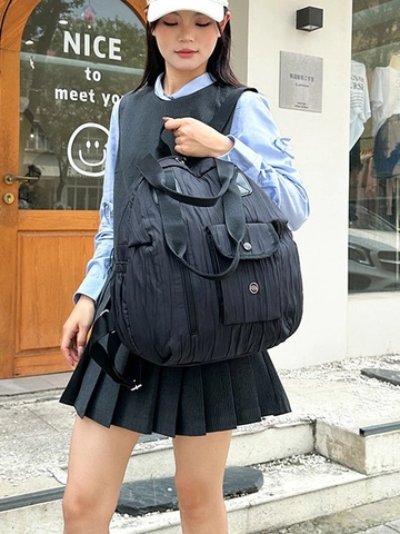 Mochila de Nailon Plisada de Estilo Coreano para Mujer Moda de Gran Capacidad Bolsa de Viaje Impermeable Minimalista Casual Escuela