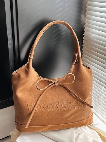 Women Large Capacity PU Leather Tote Bag Fashion Bow Decoration Underarm Shoulder Bag Vintage Korean Style Casual Purse