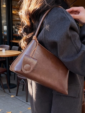 Borsa Sottobraccio in Pelle PU Vintage da Donna Borsa a Tracolla Minimalista Con Mini Pochette Tinta Unita Quadrata di Moda