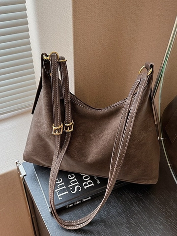 Γυναικεία Ρετρό Τσάντα Hobo Tote PU Δέρμα Τσάντα Ώμου Χιαστί Αντίθεση Ραφές Φερμουάρ Καθημερινή Τσάντα