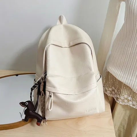 Zaino Vintage in Pelle PU da Donna Grande Capacità Impermeabile per Scuola e Pendolarismo Con Ciondolo Bassotto Retro