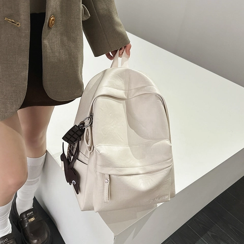 Zaino Vintage in Pelle PU da Donna Grande Capacità Impermeabile per Scuola e Pendolarismo Con Ciondolo Bassotto Retro