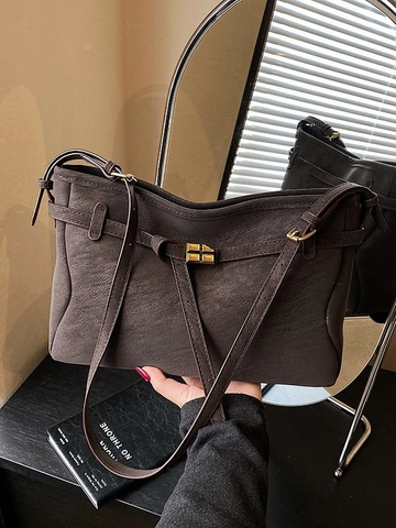 Minimalist Matte PU Leather Tote Bag For Women Retro Large Capacity Crossbody Shoulder Bag With Metal Buckle Versatile Urban Daily Purse