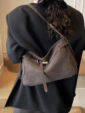 Minimalist Matte PU Leather Tote Bag For Women Retro Large Capacity Crossbody Shoulder Bag With Metal Buckle Versatile Urban Daily Purse