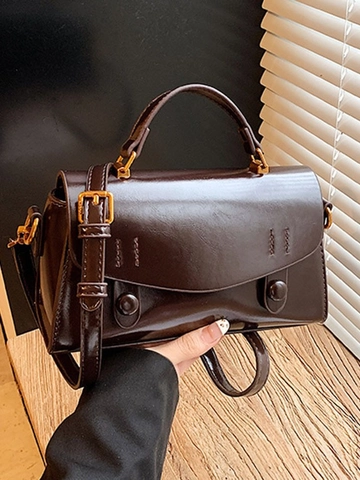 Sac Bandoulière Vintage pour Femmes en Cuir PU Épissage de Matériaux Contrasté Petit Sac Carré avec Bandoulière Réglable