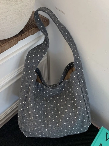 Women Large Capacity Polka Dot Canvas Tote Bag Casual Korean Style Hobo Shoulder Bag With Magnetic Buckle For Daily Shopping