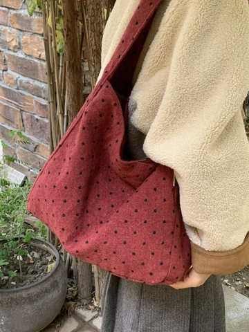 Damen Große Kapazität Polka-Punkt Leinwand Tragetasche Lässig Koreanischen Stil Hobo Umhängetasche Mit Magnetschnalle Für Täglich