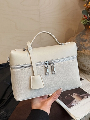 Women's Retro PU Leather Crossbody Bag Casual Large Capacity Double Zipper Small Square Shoulder Bag Top Handle Handbag Fashion Messenger Bag