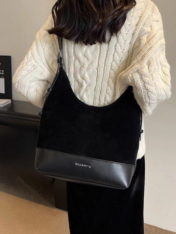 Dames Grote Capaciteit Retro Suèded Splicing PU Leer Hobo Schoudertas Casual Forens Tote Emmer Tas Verstelbare Riem
